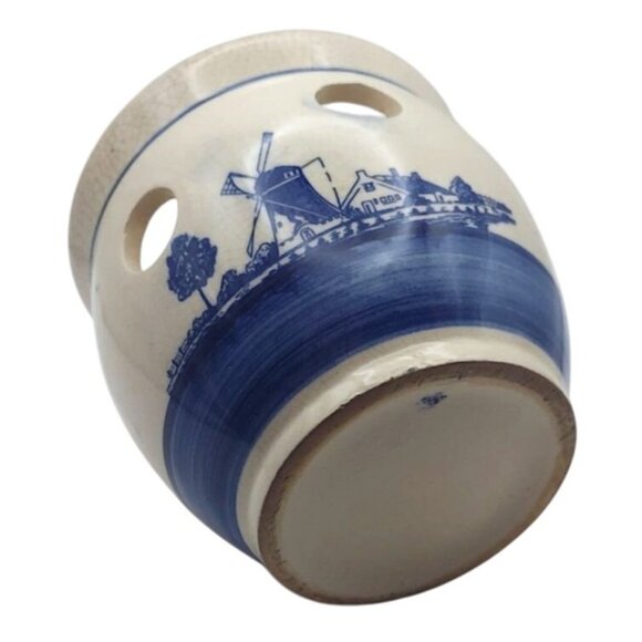 Vintage Delft Blue Holland Hand-Painted Ceramic Bulb Planter Windmill Sailboat - Picture 5 of 6